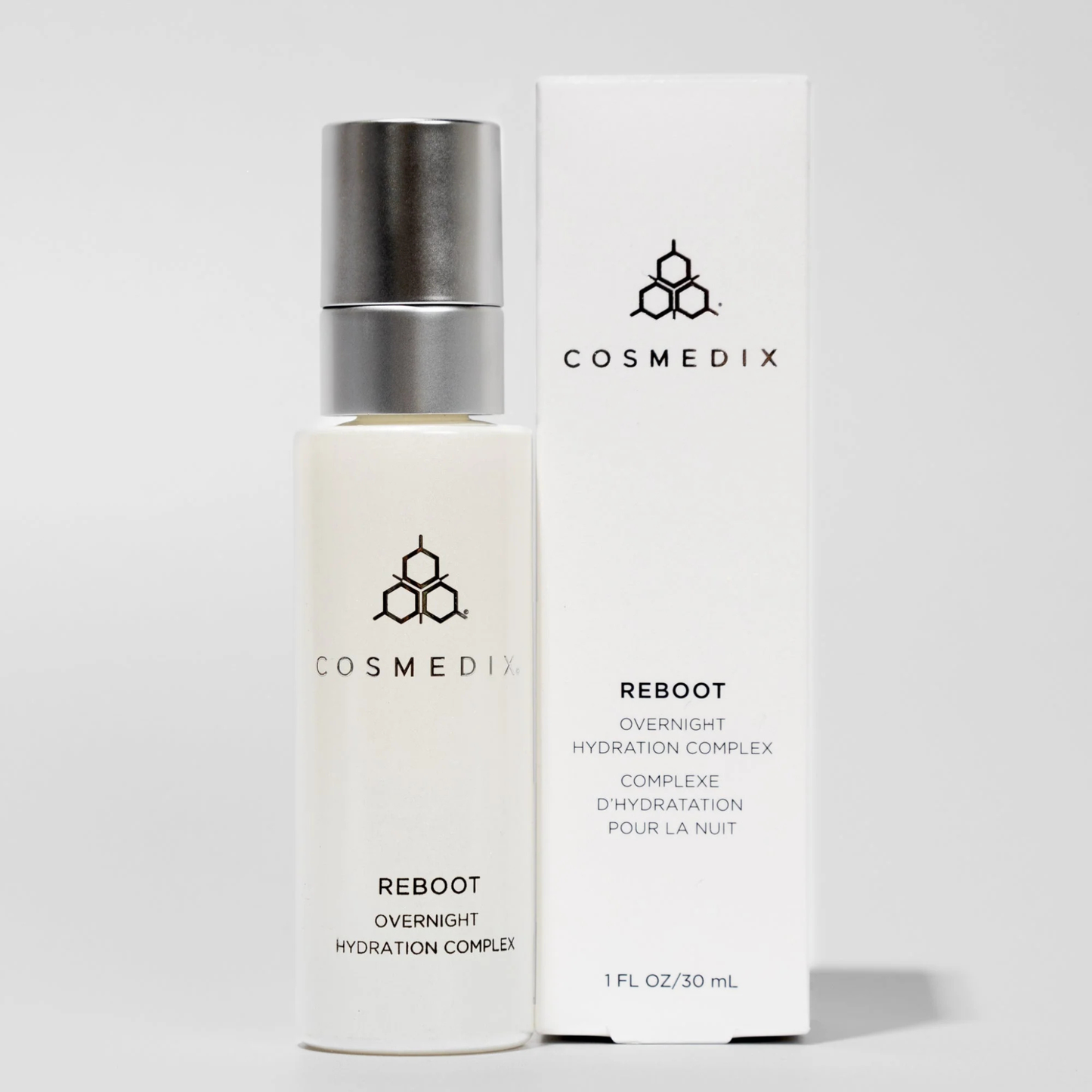 Cosmedix Reboot Overnight Hydration Complex bottle and packaging on a white background