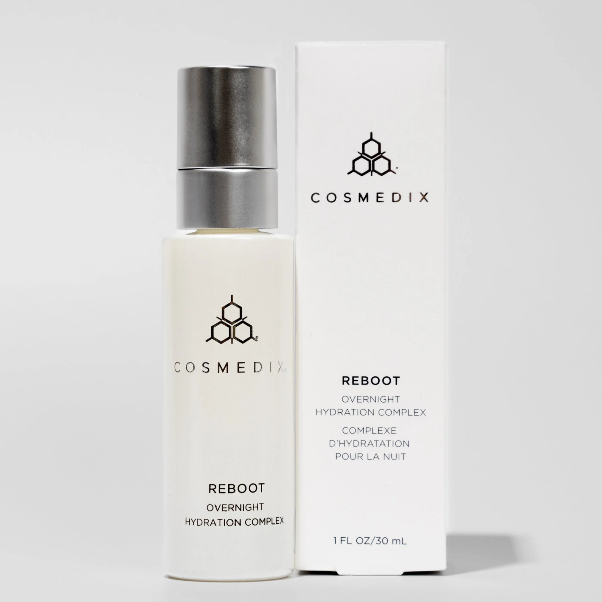 Cosmedix Reboot Overnight Hydration Complex bottle and packaging on a white background