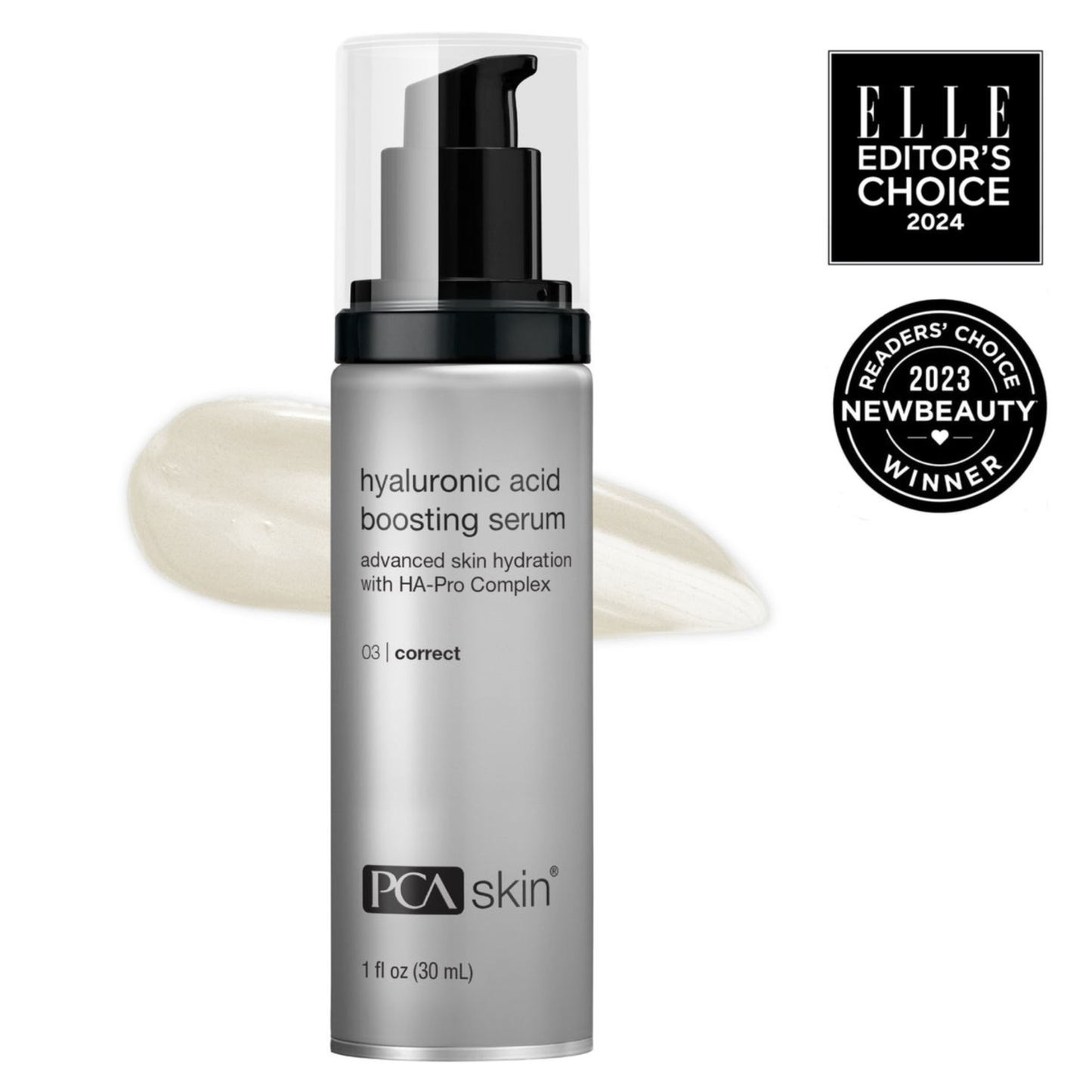 PCA SKIN Hyaluronic Acid Boosting Serum for deep, long-lasting hydration — available at Bauhaus Salon + Spa Lake Charles.