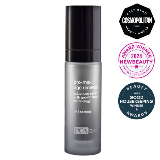 PCA SKIN Pro-Max Age Renewal serum for lifting, firming, and reducing wrinkles — available at Bauhaus Salon + Spa Lake Charles.