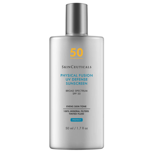 SkinCeuticals Physical Fusion UV Defense SPF 50 mineral tinted sunscreen at Bauhaus Salon and Spa Lake Charles.